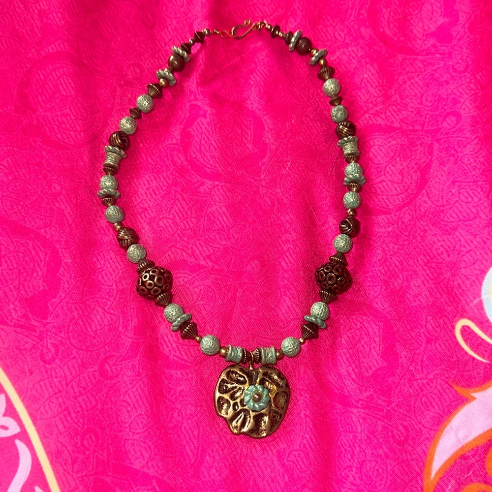 Turquoise & Brass Beaded Necklace